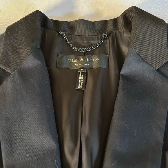 Rag & Bone Women 4 Blazer Blue with Black accents fitted brass buttons - Picture 7 of 10